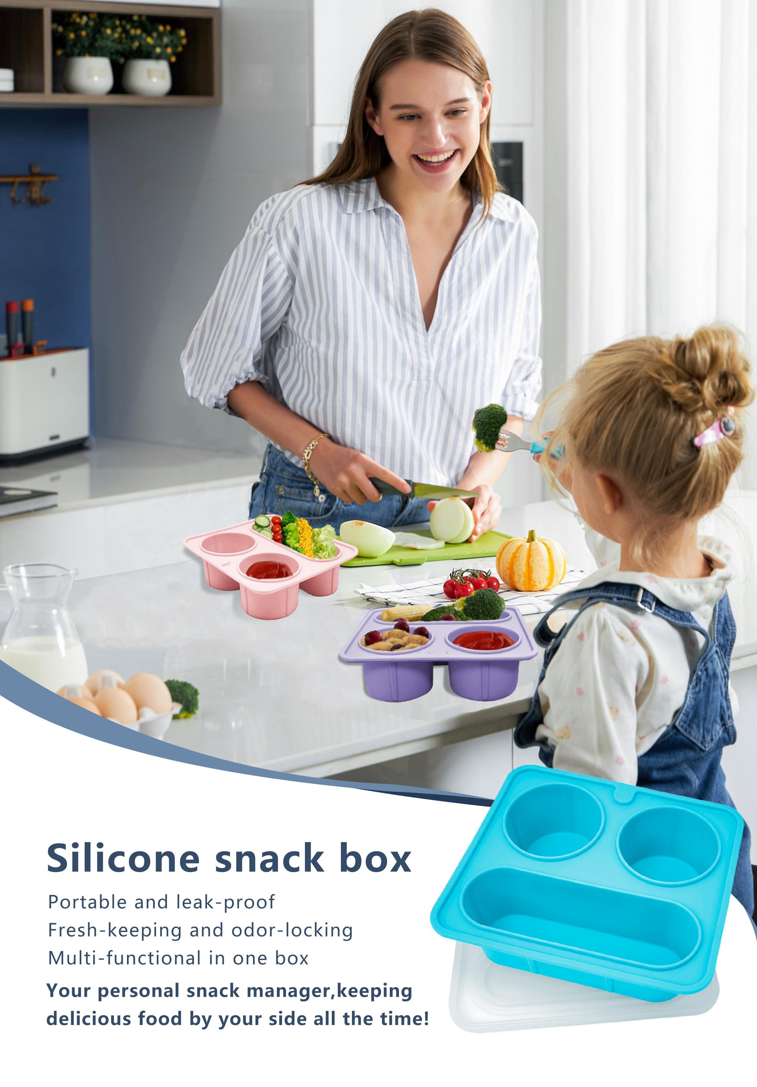 Blue Silicone Divided Snack Box with Lids BPA-Free Leak-Proof Eco-Friendly Microwave Dishwasher Safe for Kids Adults OEM