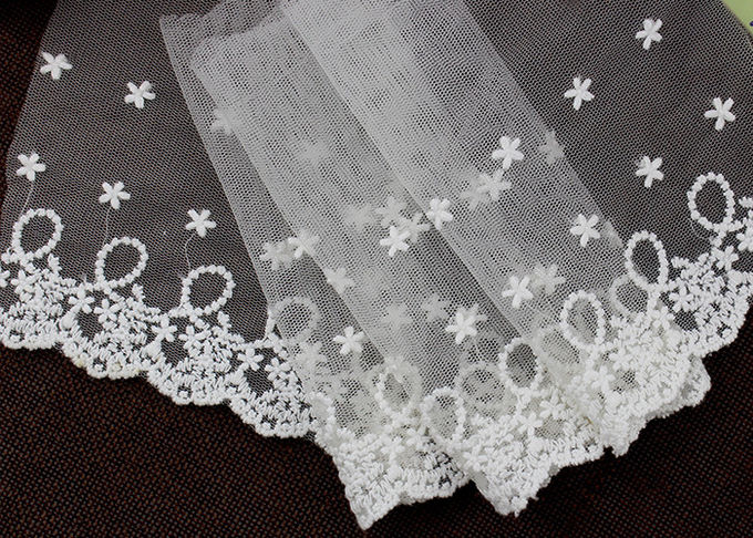 Floral Embroidery Nylon Lace Trim With Cotton Fiber For Bridal Dress Ribbon