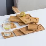 6 Pack 9cm Bamboo Coasters Round Shape Laser Logo Bar Home Cup Coasters
