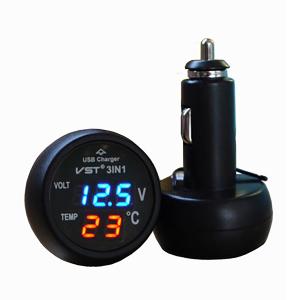 Wholesale Popular New 3 in 1 Digital LED car Voltmeter Thermometer Auto Car USB Charger 12V/24V Temp from china suppliers