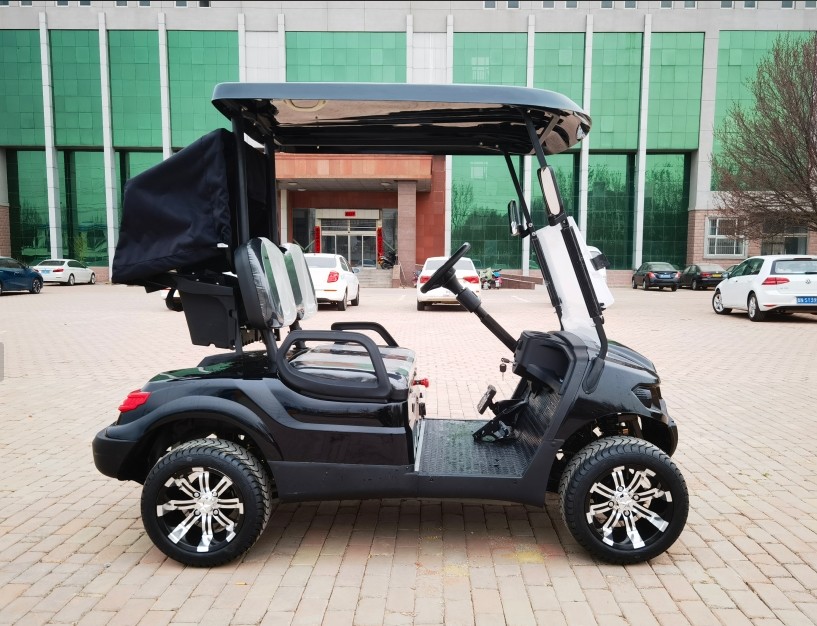 Black Color 2 Seater Golf Cart 4 Wheel 10 Inch Tire 70-100km With Lithium Battery