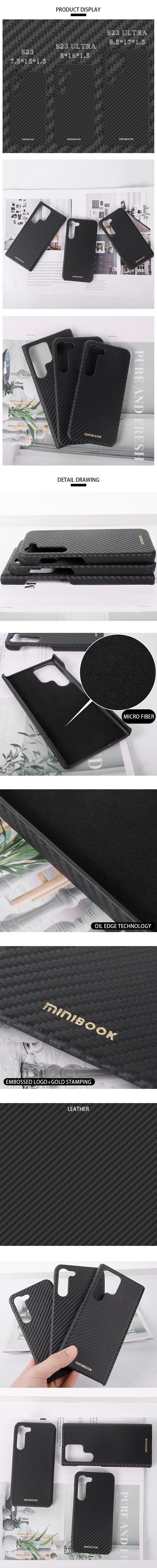Mobile Phone Cases Custom Logo Carbon Fiber Genuine Leather Cover for Samsung S22 S23