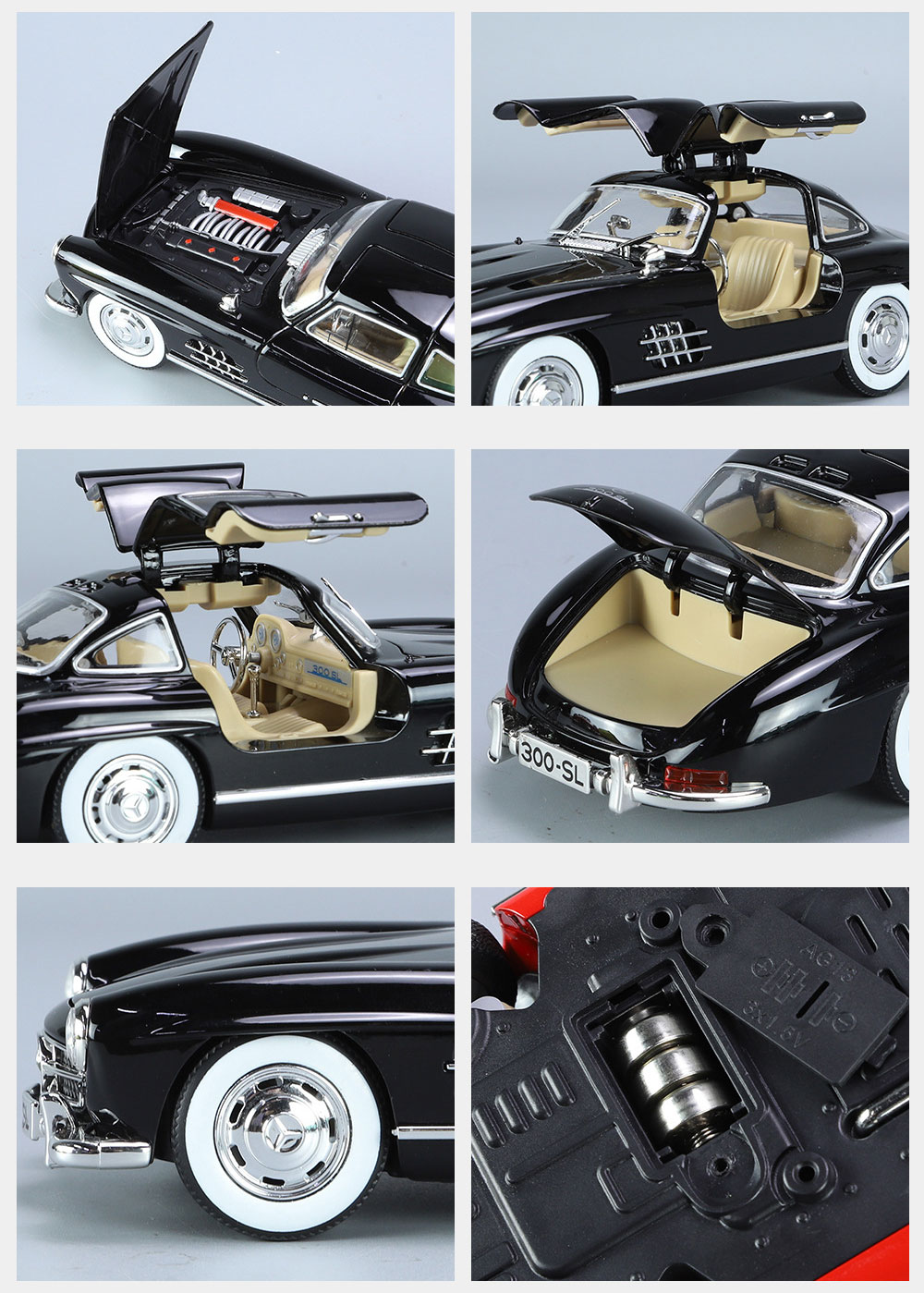 Retro Vintage 300SL Alloy Model Diecast Toy Friction Power Vehicle for 3-5 Year Olds