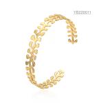 Open Adjustable Stainless Women Designer Bracelets 18k Gold Leaf Bangle For Lady