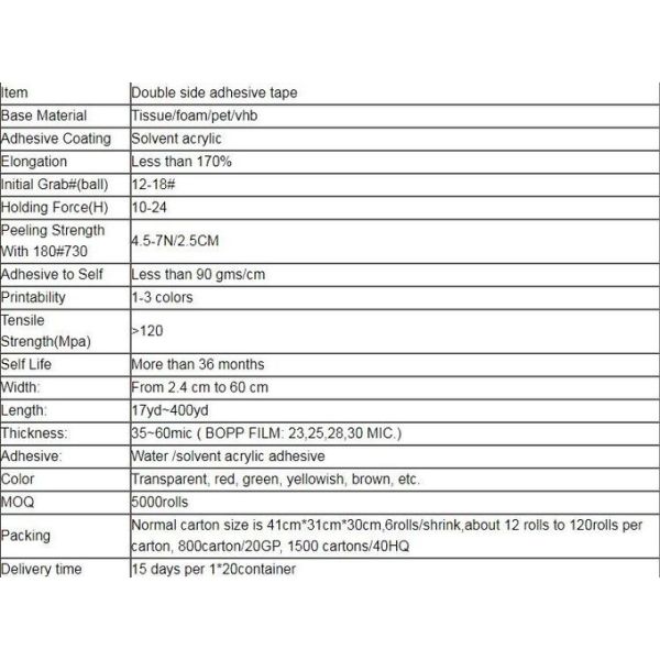Industrial Strong Double Sided adhesive Tape With Carrier Tissue Foam Pet Bopp for automotive use eva foam pe foam