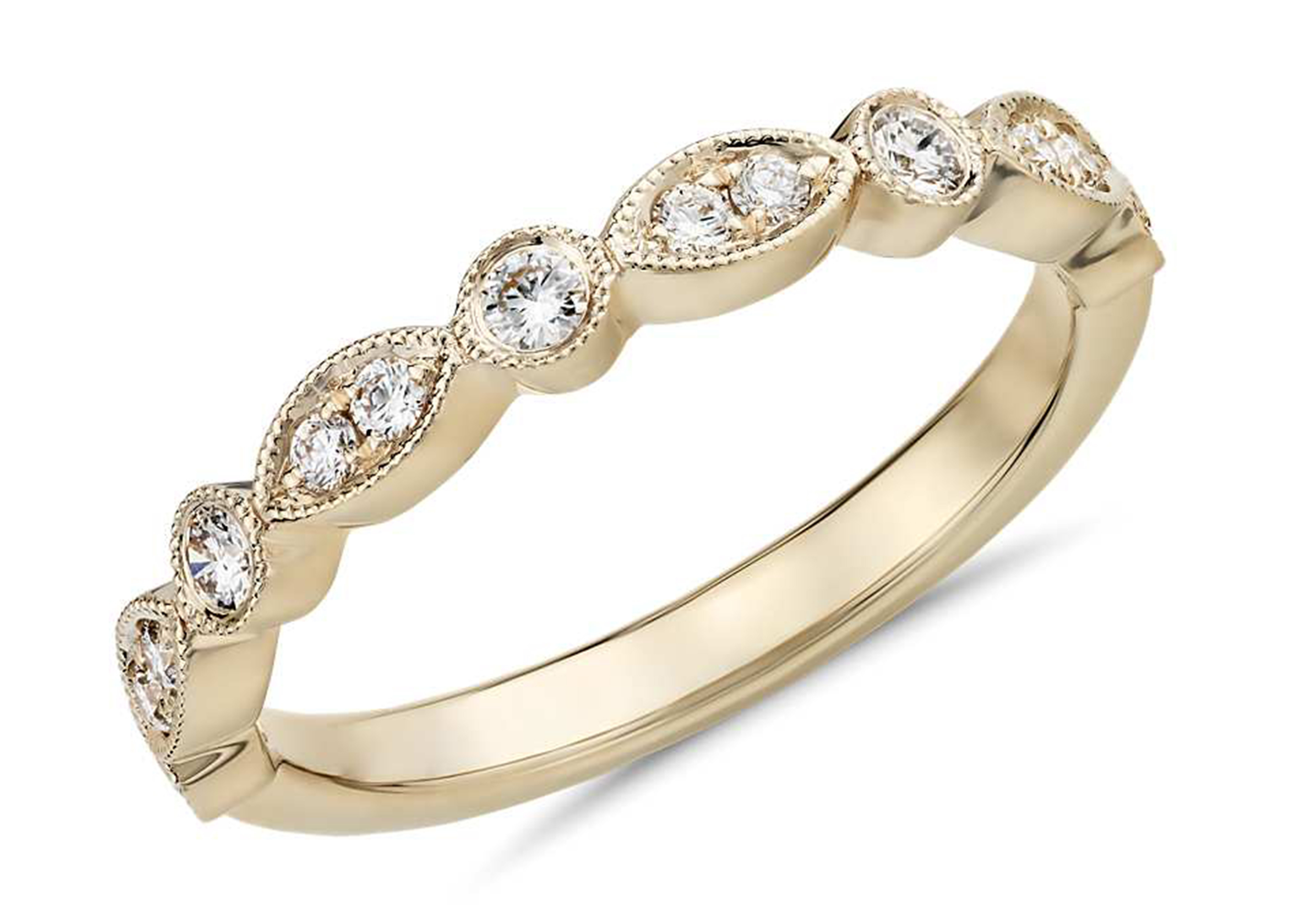 Half Eternity 14K Yellow Gold Band Ring Fancy Cut G-H VS1 0.28ct Claw Setting