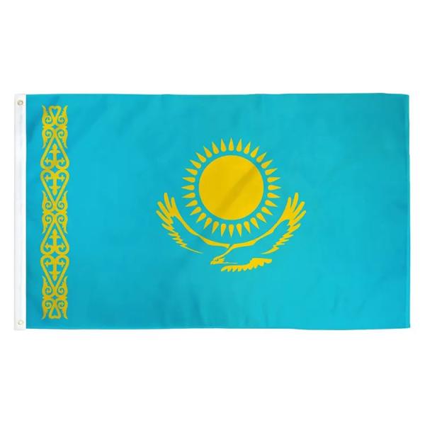 100% Polyester Kazakhstan Country Flag 3X5ft Custom Digital Printing / Screen