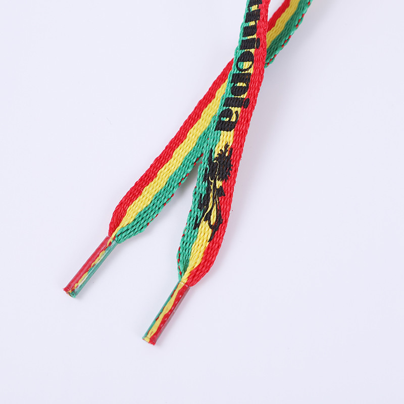 Soft Printed Polyester Shoelace Custom Design Color Flat Cord With Plastic Tips 1cm Width