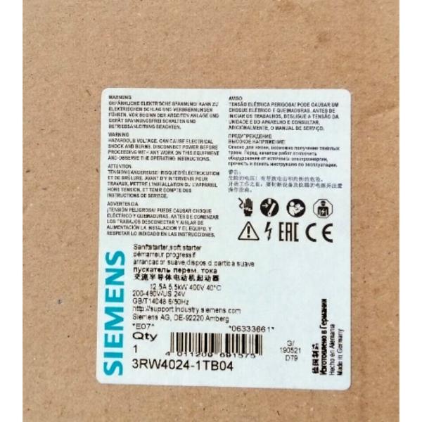 SIEMENS 3RW4024-1TB04 SIRIUS SOFT STARTER S0 12.5 A, 5.5 KW/400 V, 40 °C 200-480
