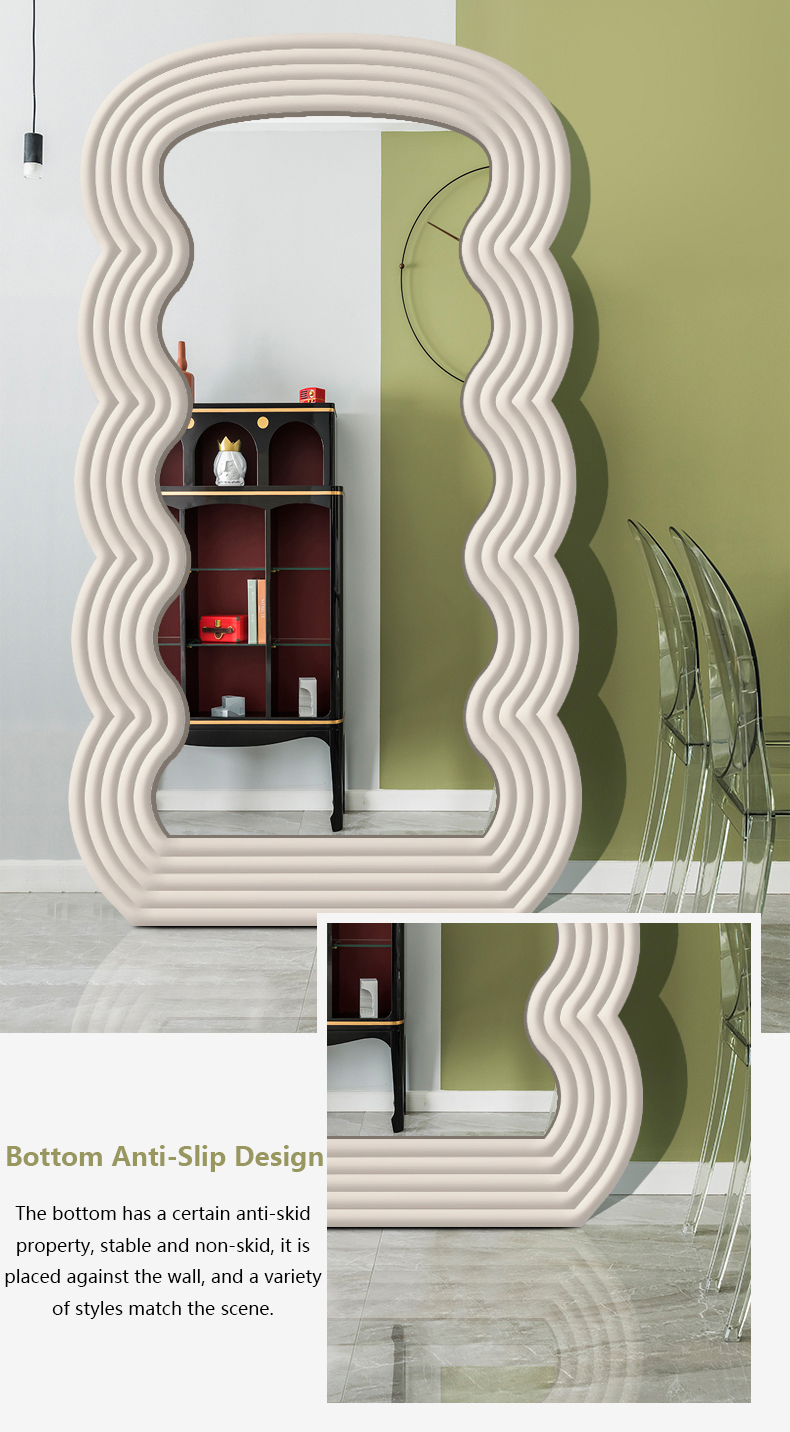 White Wavy Full Length Mirror 71x32 Arched Mirror For Bedroom And Living Room
