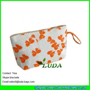China LUDA butterfly printed straw pouch small straw clutch bag for women on sale