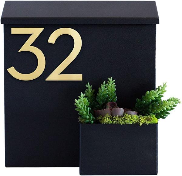 Custom Logo Contemporary Designer Mailbox in Powder-Coated Black with Optional