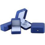 Custom Crown Shape Jewelry Storage Box in Blue PU Leather for Rings and