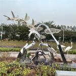 Wetland Park Stainless Steel Sculptures Realistic Crane Egret Metal Sculpture