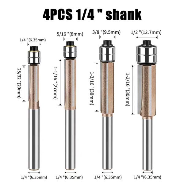 6mm 1/4 Handle Cnc End Mill Bits Double Bearing Woodworking Cutting Tools