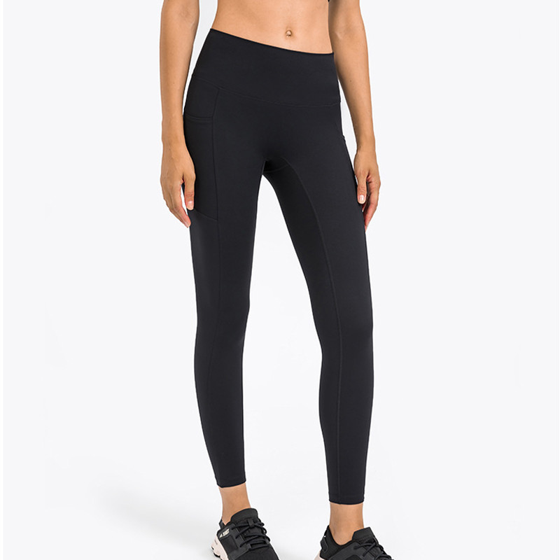 Hip Lifting High Waisted Tights Pants Nylon Women's Yoga Pants With Side Pockets