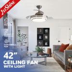 220 Volt Dimmable Retractable Ceiling Fan Light Remote Control