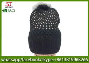 Wholesale Chinese manufactuer free faux fur pompom knitting stripe hat cap patterns beanie 75g 18*24cm 100%Acrylic keep warm from china suppliers
