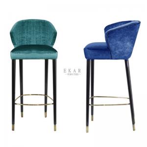 China Modern Restaurant Chair Oak Wood Leg Fabric Bar Stool With Back on sale