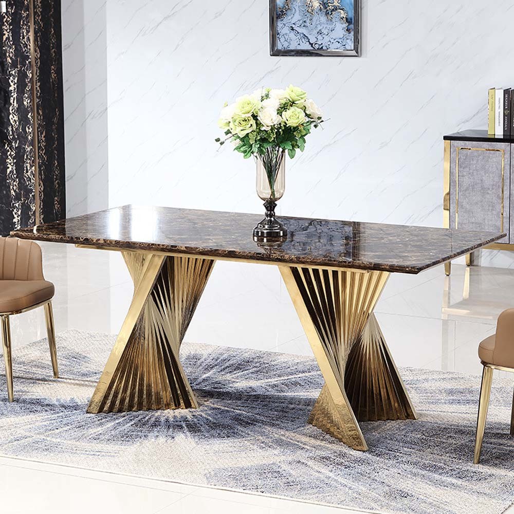 Premium Hotel Restaurant Furniture Modern Art Natural Marble Metal Base Dining Table