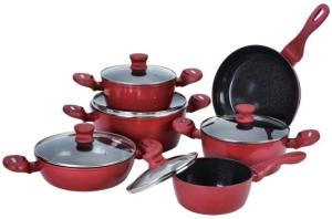 Wholesale 12pcs red italian prestige camping forged aluminum non-stick cookware set from china suppliers