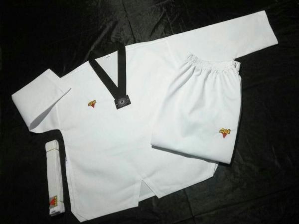 Quality 110-180cm High Quality Cotton Striped Taekwondo Clothes Uniform for sale