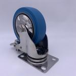 5 Inch Locking Caster Wheels Blue TPR Rubber Tread