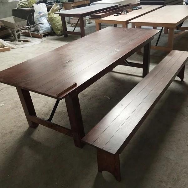 Wholesales Banquet Hotel Home Foldable Solid Pine Wood Farm Table and Bench in