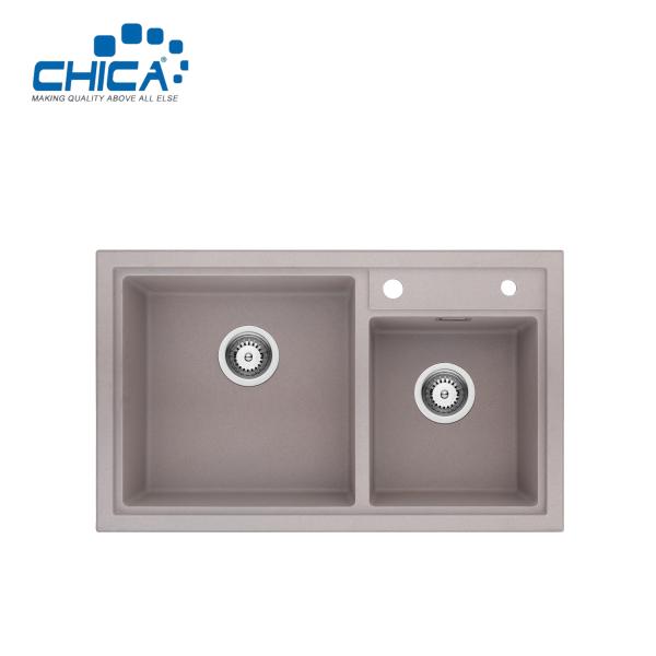 Double Bowl Granite Kitchen Sink Topmount Quartz Granite Stone Composite Sink