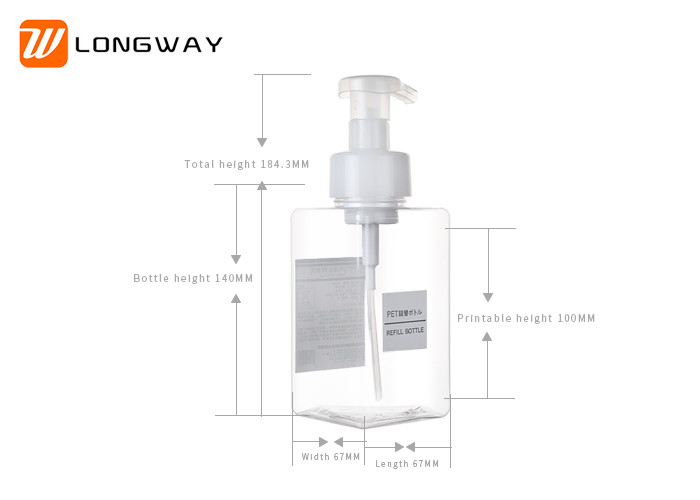 PETG Cleanser Foam Pump Bottle , Liquid Soap Push Pump Bottle 450ml