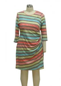 Wholesale Colorful Printed 3 4 Sleeve Cocktail Dresses , Striped Casual Dress For 40 Year Old Woman from china suppliers