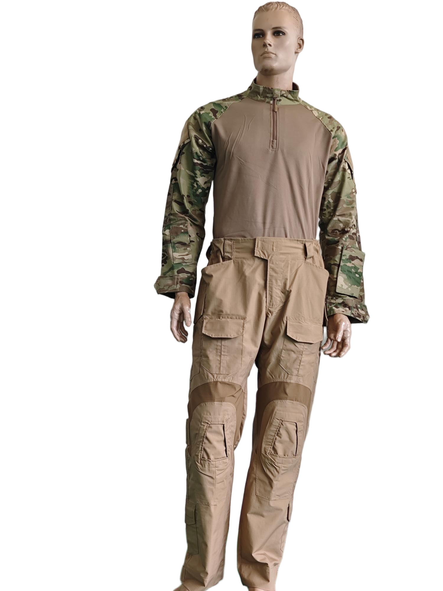 Polyester Cotton Knitted Fabric Tactical Frog Split Combat Set Ventilated Top Utility Pants