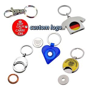 Wholesale Custom Shopping Cart Chip Metal Blank Logo Key Ring Trolley Embossed Coin Holder Keychain from china suppliers