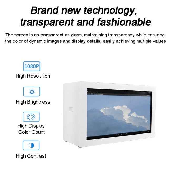 4K Ultra HD Resolution 55-inch Transparent LCD Display Cabinet for Touch Interactive Experience