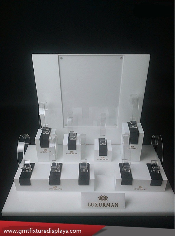 Removal Countertop Plexiglass Watch Display Rack White & Clear Acrylic Watch Stand