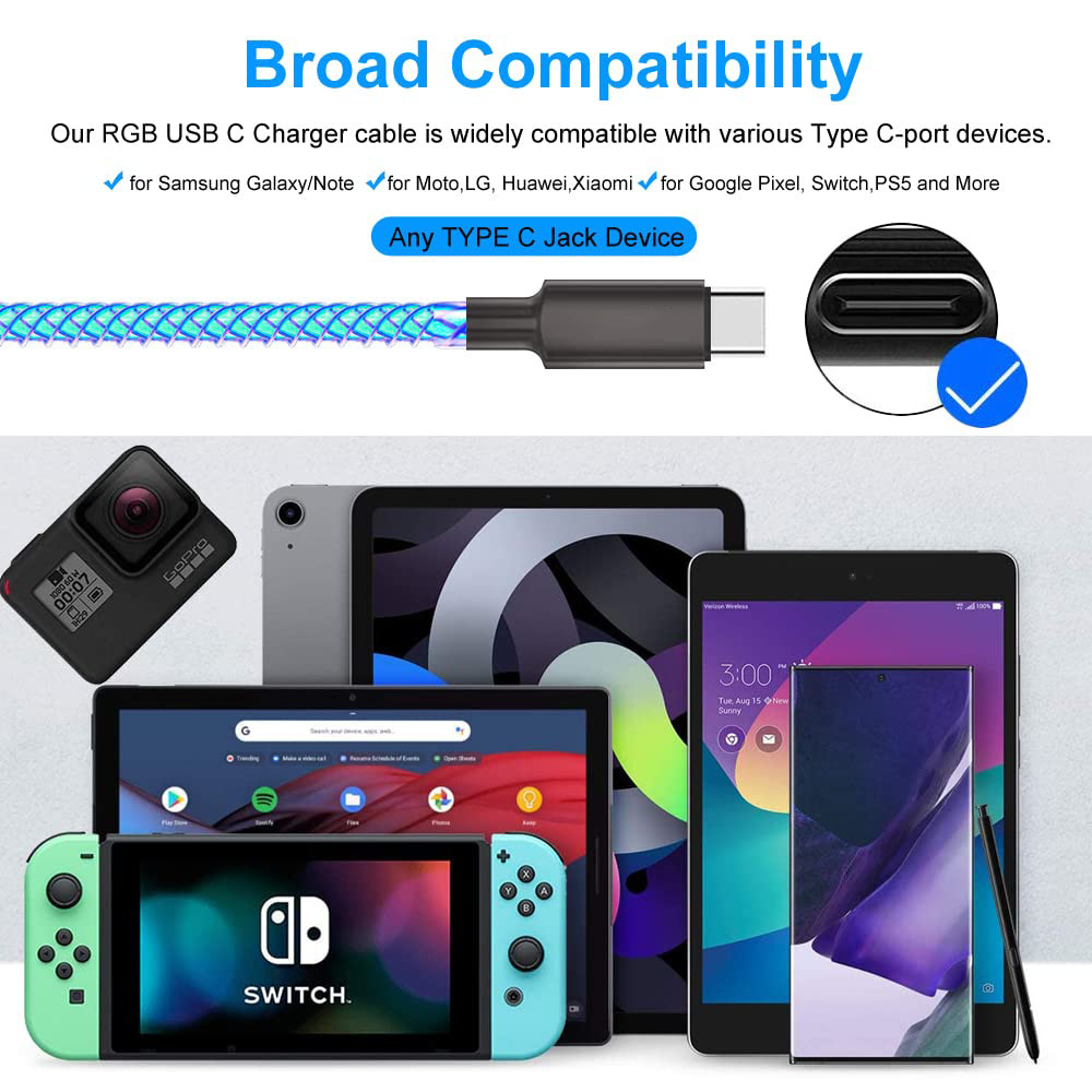Fast Charging USB To Usb C Charge Cable 3ft Straight For Data Transmission