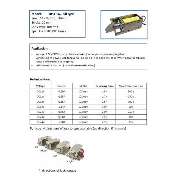U1054-1g 5V 12V 24V DC Normally Closed Mini Open Frame Push Pull Solenoid Cabinet Lock