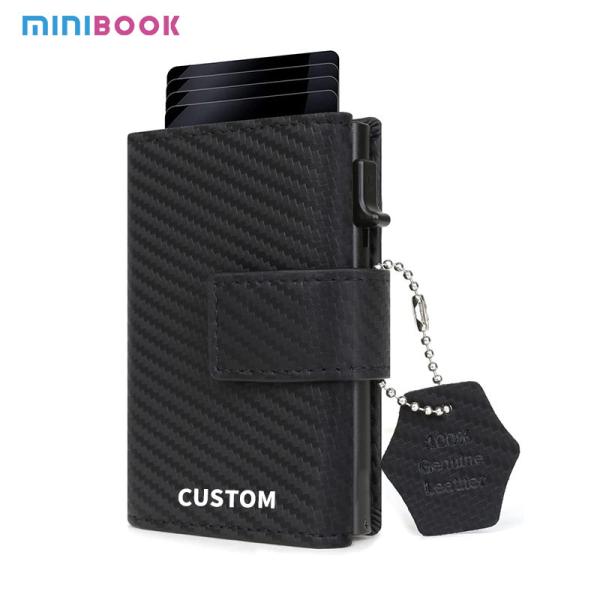 Genuine Leather Rfid Aluminium Metal Slim Card Holder Wallet With Zipper Pocket