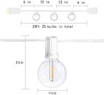 E12 25Ft G40 LED Garden White Globe Outdoor Bulb String Lights