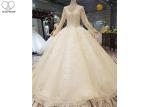 Ivory Long Sleeve High Neck Bridal Gowns Backless Sweep Train Special Beaded Net