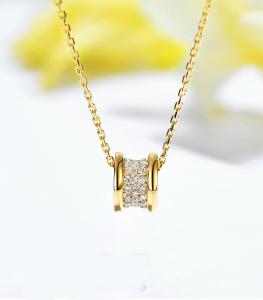 China 9mm Good Luck Charm Necklace 0.35ct 18k Solid Yellow Gold on sale