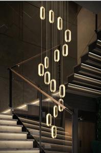 Wholesale 3200-6500K Three Colors Changing Light LED Chandelier Modern Light Luxury Acrylic Oval Pendant For Home And Restaurant from china suppliers