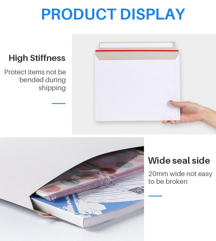 Self-Seal Recycled White Stay Flat Hard Rigid No Bend Paperboard Shipping Catalog Cardboard Envelopes Photo Document