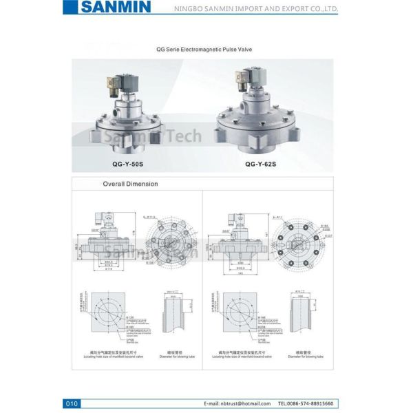 Sanmin QG-Y-50S Pulse Solenoid Valve Customized Pressure 0 . 2MPa - 0 . 6MPa Dust Proof Baghouse Valve GOYEN Type