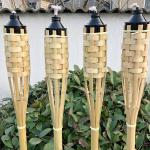Garden Light Bamboo Torch With Black Metal Wick Holder For Outdoor Decoration