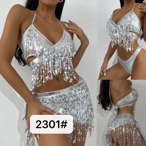 Wholesale Fringed Bikini Three Piece Swimwear Ladies Flash Cloth 3 Piece Swimming Suit from china suppliers