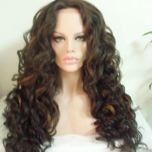 China Handtied Kanekalon Fiber Lace Front Wigs Highlight Color Curly Hair Texture on sale