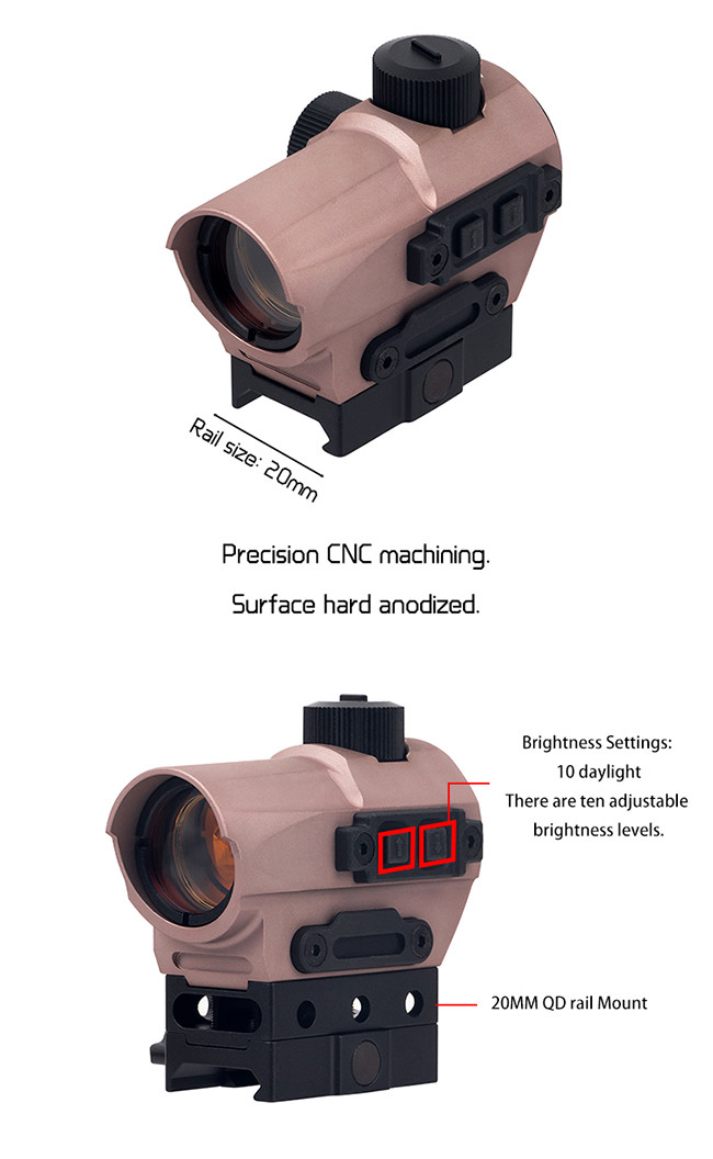 Tactical D10 1 X 27 Red Dot Sight 1.5 MOA Manual Key Switch With 20mm Riser Mount