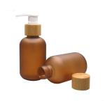 250ml Frosted Amber Cosmetic PET Bottle With Bamboo Pump