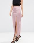 100% Polyester Women Satin Maxi Skirt with Zip-side Fastening